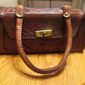 Vintage Western Tooled Saddle Leather Small Handbag